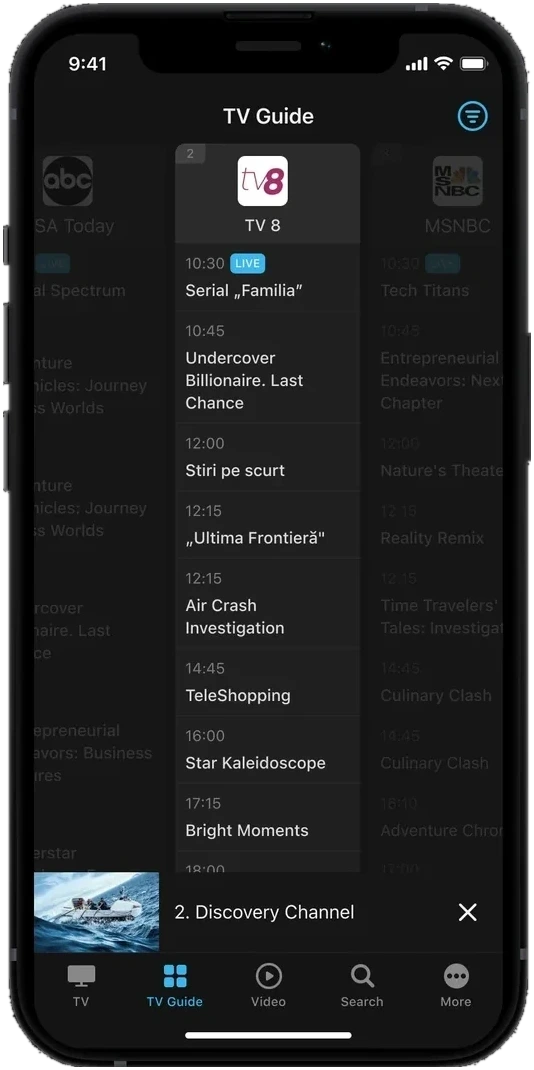 The TV guide screen